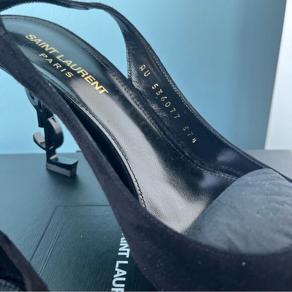 NEW | SAINT LAURENT Opyum Suede Pointed Toe Black Sling Back Heels sz. 37.5 - Picture 7 of 10